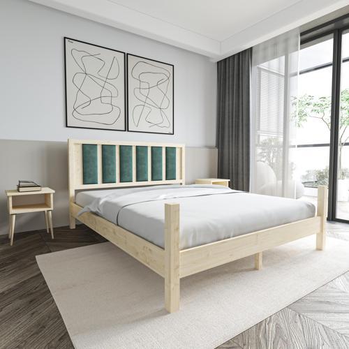 Orion Model Çağla Yeşili Puflu Başlıklı Vernikli Çam Ahşap Karyola 90x190 cm