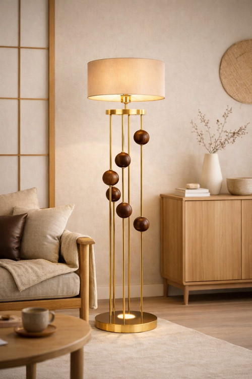 Aura Walnut Edition Lambader – Gold Gövde & Ceviz Detaylı Modern Tasarım Aydınlatma