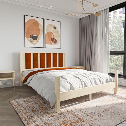 Orion Model Kiremit Renk Puflu Başlıklı Vernikli Çam Ahşap Karyola 90x200 cm