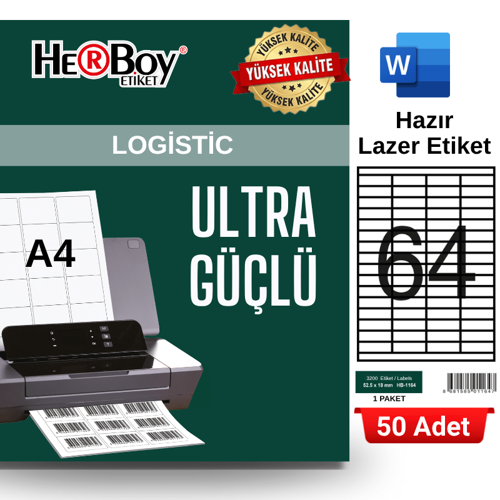 HB-1164 52,5 x 18 mm A4 Laser Etiket (50 Adet)