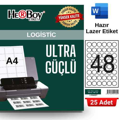 HB-1130 30 x 30 mm A4 Laser Etiket (25 Adet)