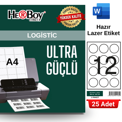 HB-1160 60 x 60 mm A4 Laser Etiket (25 Adet)