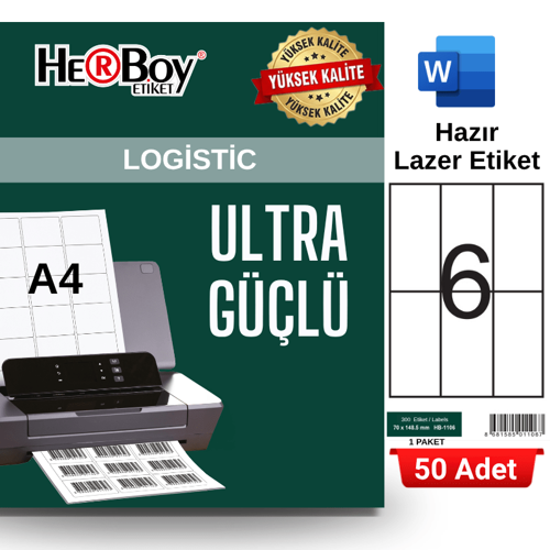 HB-1106 148,5 x 70 mm A4 Laser Etiket (50 Adet)