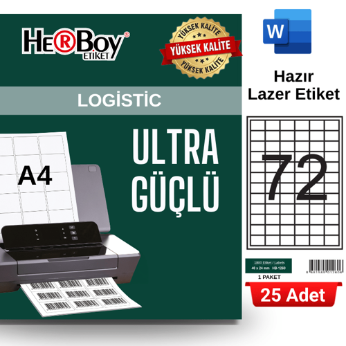 HB-1260 40 x 24 mm A4 Laser Etiket (25 Adet)