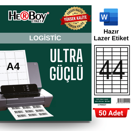 HB-1044 48.5 x 25.4 mm A4 Laser Etiket (50 Adet)