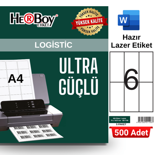 HB-1106 148,5 x 70 mm A4 Laser Etiket (500 Adet)