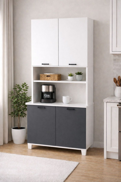 Lale 207 Cm Çok Amaçlı Dolap Antrasit/Beyaz
