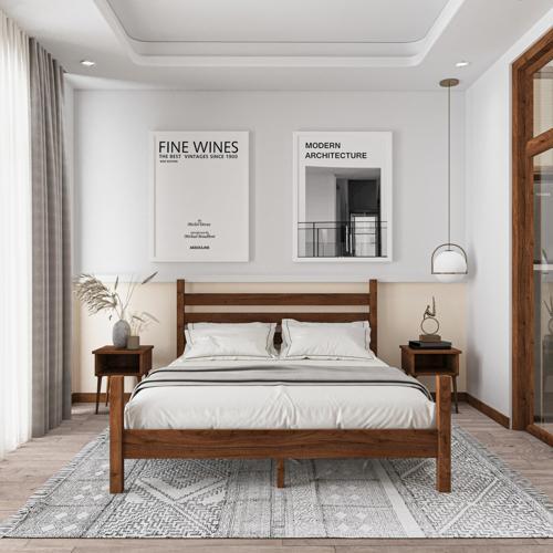 Urban Model Ceviz Renk Çam Ahşap Karyola Ve İki Komodin Set 140x200 cm