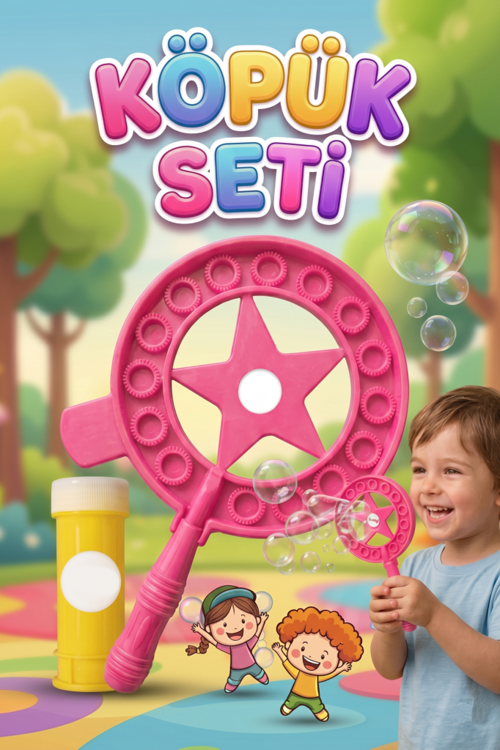 Yıldızlı Dev Baloncuk Seti! 3 Parçalı Özel Köpük Suyu Solüsyonlu 35,5cm Eğlenceli Köpük Oyun Seti PEMBE