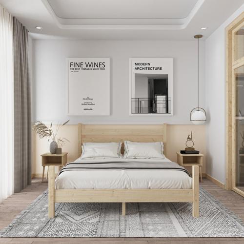 Urban Model Vernikli Çam Ahşap Karyola Ve İki Komodin Set 150x200 cm