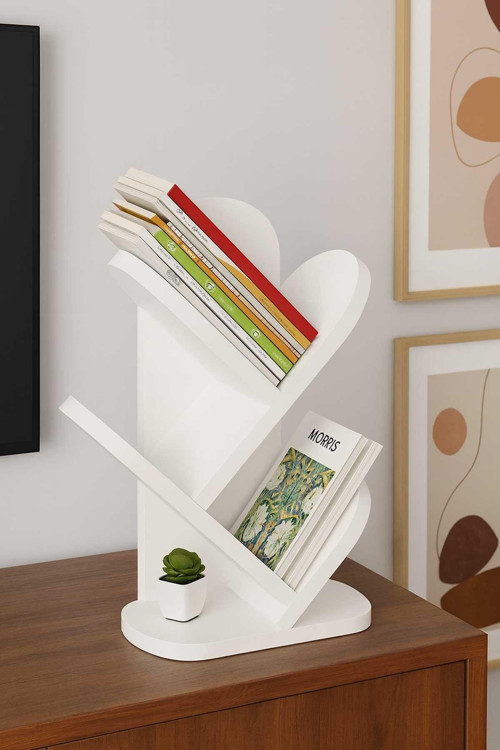Falez 3 Raflı Masaüstü Kitaplık Kitap Rafı Beyaz