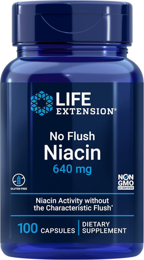 No Flush Niacin İnositol B3 Heart Health Cholesterol Energy Support 640 mg 100 Caps