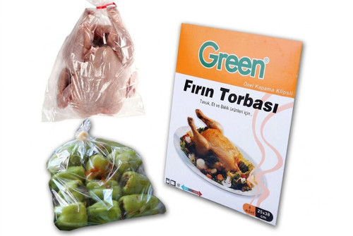 ŞeyliŞeyler - Green Fırın Torbası 8'li 1 Paket (25x38 cm) Klipsli Tavuk Ve Sebze Pişirme Poşeti