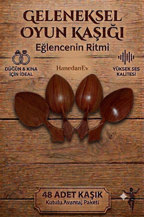 48 Adet Kutulu Ahşap Görünümlü Plastik Kaşık Oyun Havası Kaşığı Düğün Kına Eğlence Kaşığı Kısa Kaşık