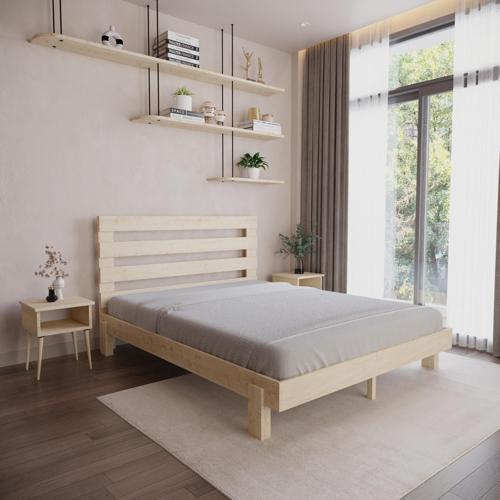 Urban New Model Doğal Çam Ahşap Karyola Ve İki Komodin Set 90x190 cm