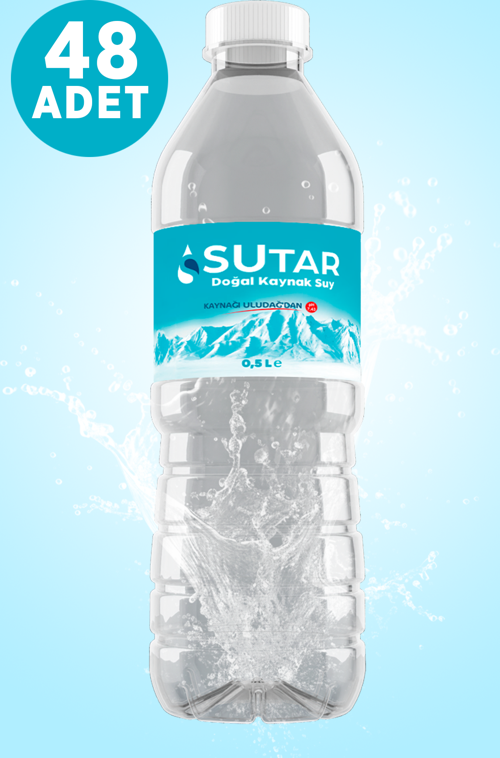 Sutar 48 Adet 0.5 Litre Su | 48'li Pet Şişe 500 mL Doğal Kaynak Suyu 7.43 PH