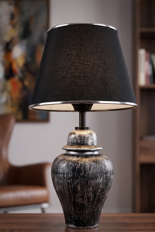 Neilus Handmade Seramik Abajur Siyah Gümüş