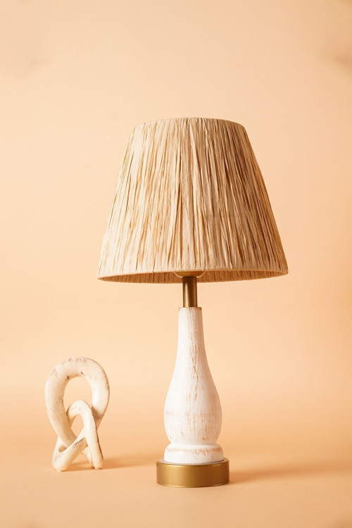Palmıer Handmade Ahşap Abajur Jüt-Beyaz