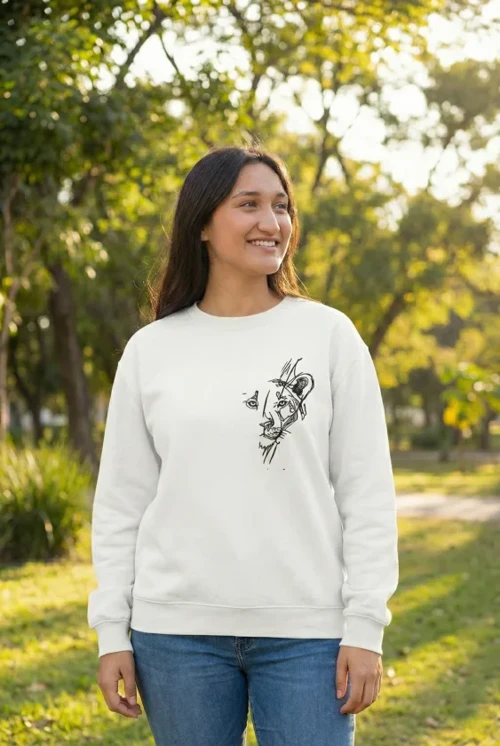 Sevgililer Günü Özel Bisiklet Yaka Baskılı Oversize Sweatshirt - Beyaz