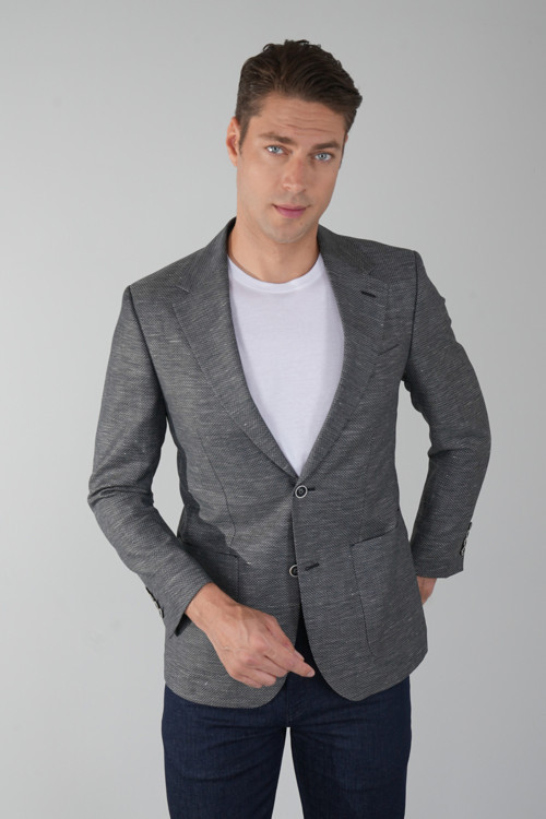 Siyah Regular Fit Yün Düğmeli Platinum Torba Ceket