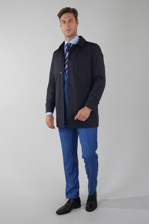 Lacivert Regular Fit Pardösü Trençkot Pardesü