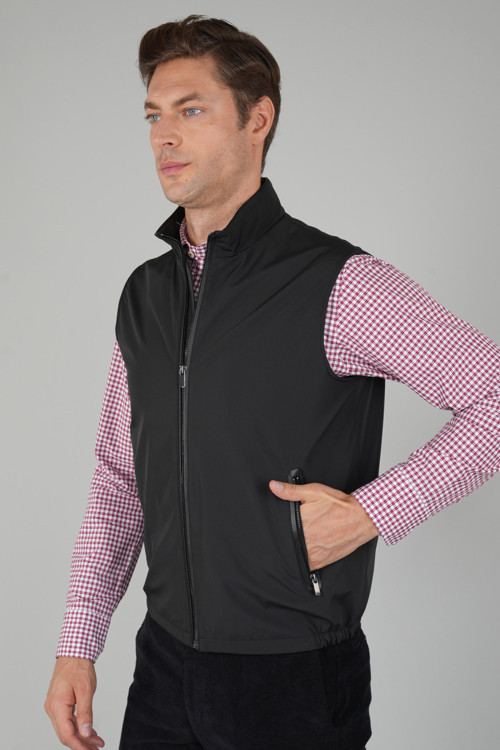 Siyah Regular Fit Polyester Cepli Polo Yaka Yelek
