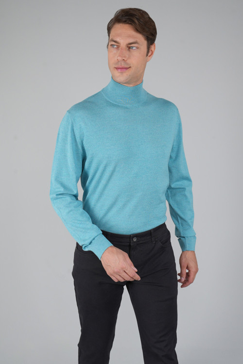Mint Yeşili Regular Fit Yün Basic Yarım Balıkçı Yaka Triko