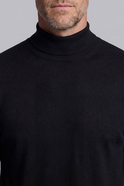 Siyah Regular Fit Yün Basic Yarım Balıkçı Yaka Triko