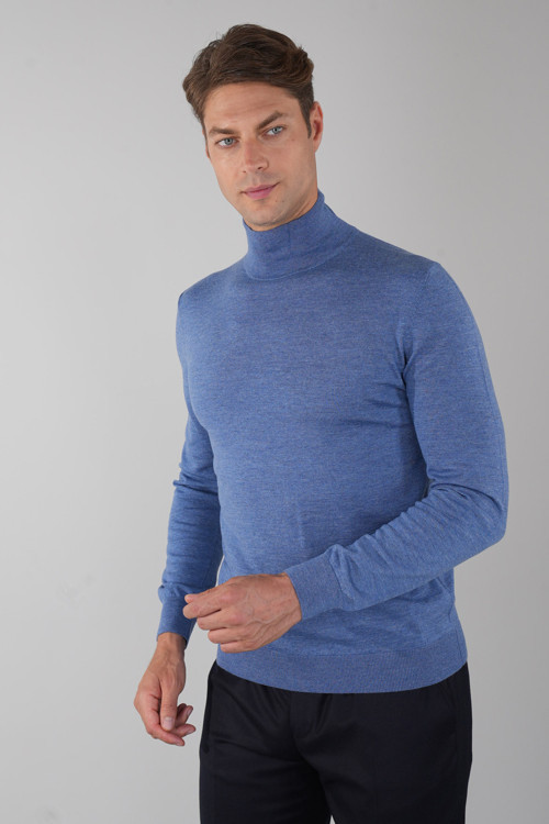 İndigo Regular Fit Yün Basic Yarım Balıkçı Yaka Triko