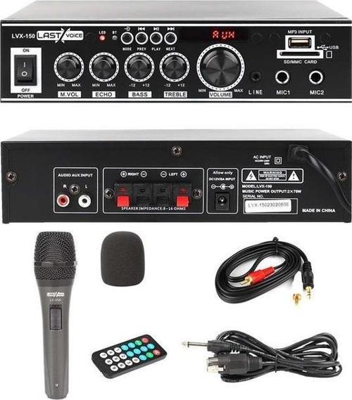 Lvx-150MİC Mikrofonlu Stereo Amfi Amfi 2x75 Watt Bluetooth Usb-Sd 220V/12V