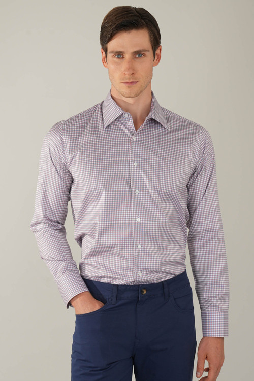 Kırmızı Regular Fit Pamuk Cepsiz Klasik Uzun Yaka Gömlek