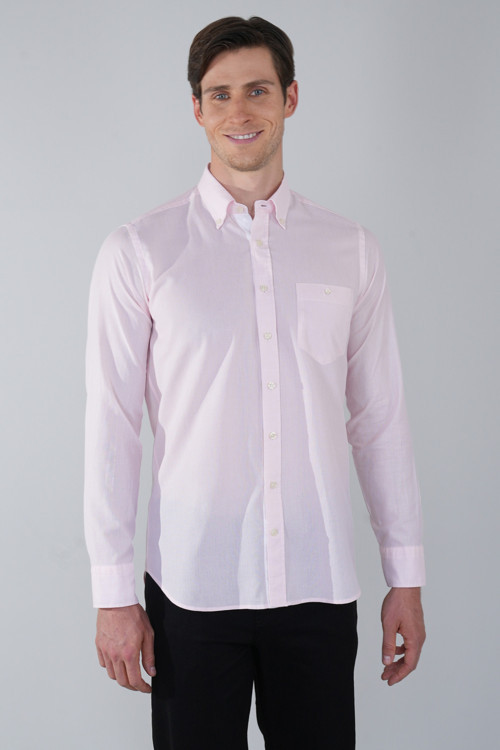 Pembe Regular Fit Pamuk Uzun Gömlek