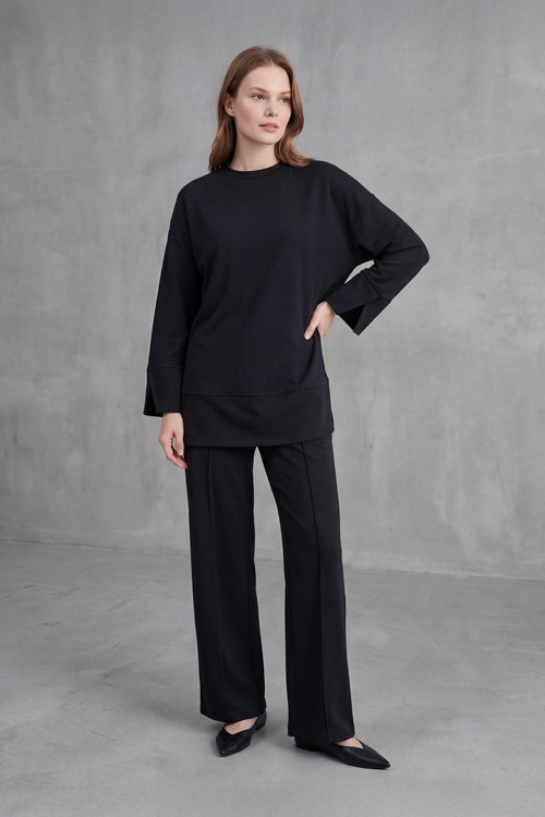 Kadın Rahat Kesim Tunik Pantolon Takım-14457TKS - BLACK