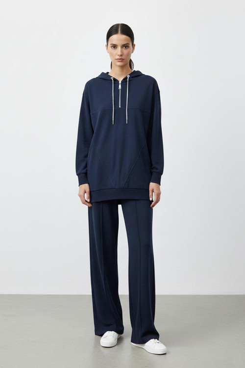 Kadın Rahat Kesim Kapüşonlu Sweatshirt ve Pantolon Takımı-14411 - NAVY