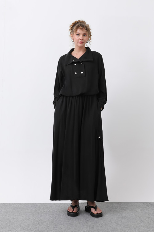 Kadın Çıtçıt Detaylı Etekli Takım - 14332TKS - BLACK