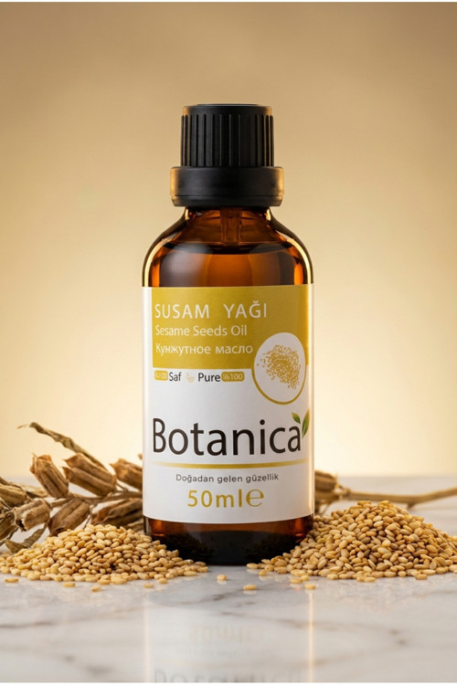 %100 Saf Susam Yağı Soğuk Sıkım Vücut Masajı Nemlendirici Doğal Bitkisel Bakım Besleyici 50 ml