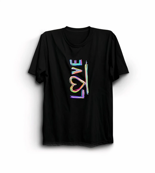 14 Şubat Sevgililer Günü Love Baskılı Oversize Bisiklet Yaka T-shirt - Siyah