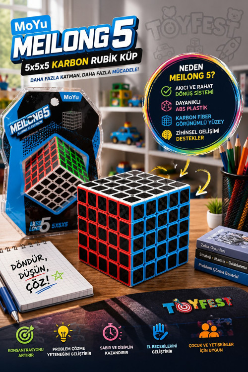 MoYu Meilong 5x5x5 Karbon Rubik Küp Profesyonel Zeka Küpü Speed Cube Bulmaca Oyunu 6x6x6 cm