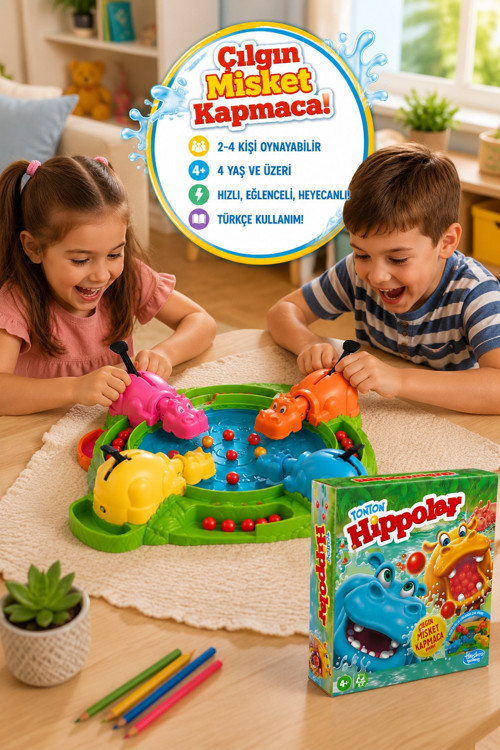Hasbro Gaming Tonton Hippolar Misket Kapmaca Kutu Oyunu Türkçe 2-4 Kişi 4+ 26x26 cm