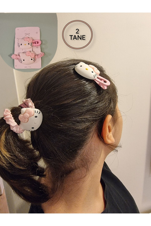 Hello Kitty 2 li Toka Seti - ( 1 Mandallı - 1 Lastikli )