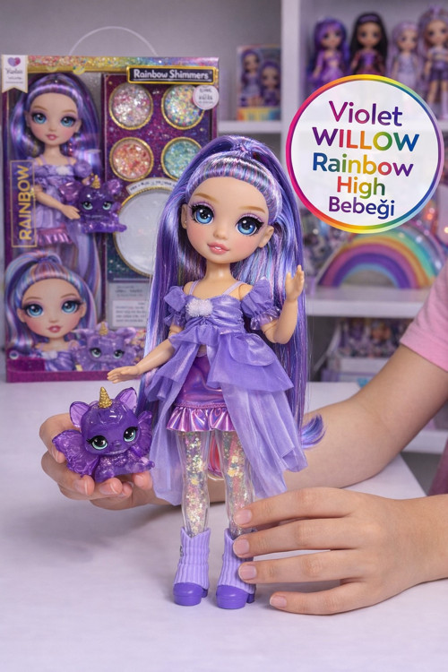 Rainbow High Violet Willow Rainbow Shimmers Slime Kitli Mor 28 Cm Oyuncak Bebek Sihirli Evcil Hayvan