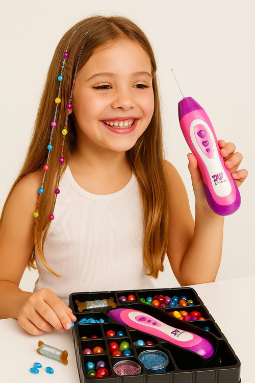 Renkli Boncuklu Saç Tasarım Makinesi Pretty Pinky Kız Çocuk Saç Süsleme Oyun Hobi Seti EğlenceliYeni