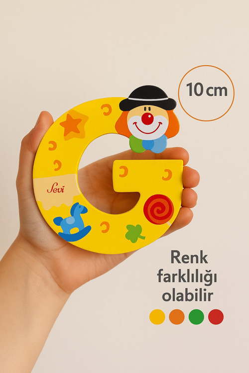 Palyaçolu Ahşap G Harfi - Renkli ve Eğlenceli Tasarım (10 cm)