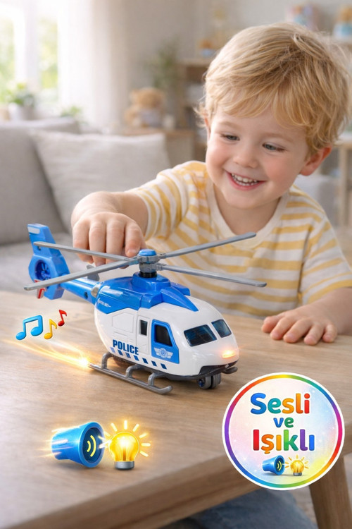 Sesli ve Işıklı Çek Bırak Die Cast Helikopter - 20 CM