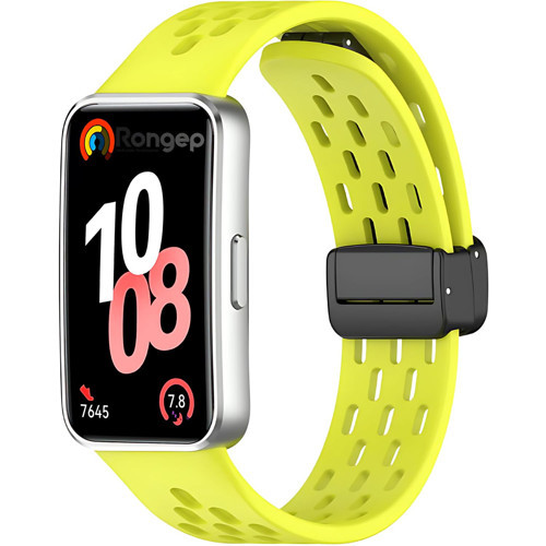 Huawei Band 10-9-8 İle Uyumlu Delikli Loop Silikon Kordon Manyetik Toka Mekanizmalı Nefes Alabilirlik Sağlayan Deformasyona Karşı Dayanıklı Yumuşak Saat Kayışı ()