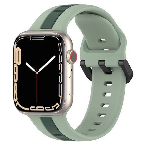 Watch ile Uyumlu 42/44/45/46/49 MM için Metal Tokalı Silikon Kordon Çift Hava Alabilen Delikli Kayış (Açık Yeşil - Yeşil)