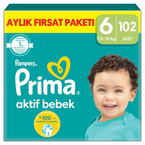 Aktif Bebek, Bebek Bezi 6 Numara, 102 Adet Aylık Fırsat Paketi