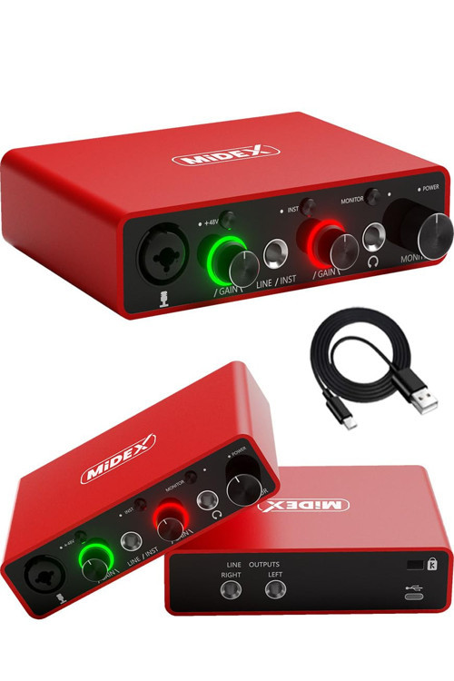 GLX-700RD Üst Segment Usb Stüdyo Ses Kartı 2 Giriş 2 Çıkış 24bit/192kHz