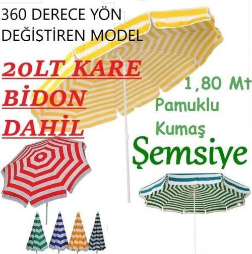 Çizgili Pamuklu Kumaş Plaj Balkon Bahçe Şemsiyesi 1,80 Metre Çapında