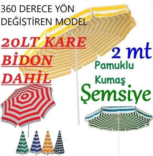 Çizgili Pamuklu Kumaş Plaj Balkon Bahçe Şemsiyesi 2 Metre Çapında